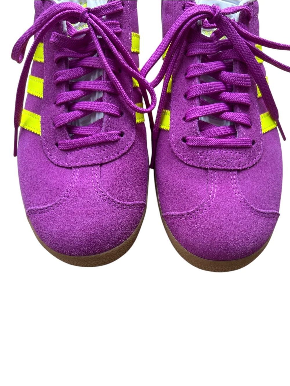 Adidas Originals Gazelle Suede Shoes Sz 7.5 Purple Yellow Stripe Sneakers - Picture 5 of 16
